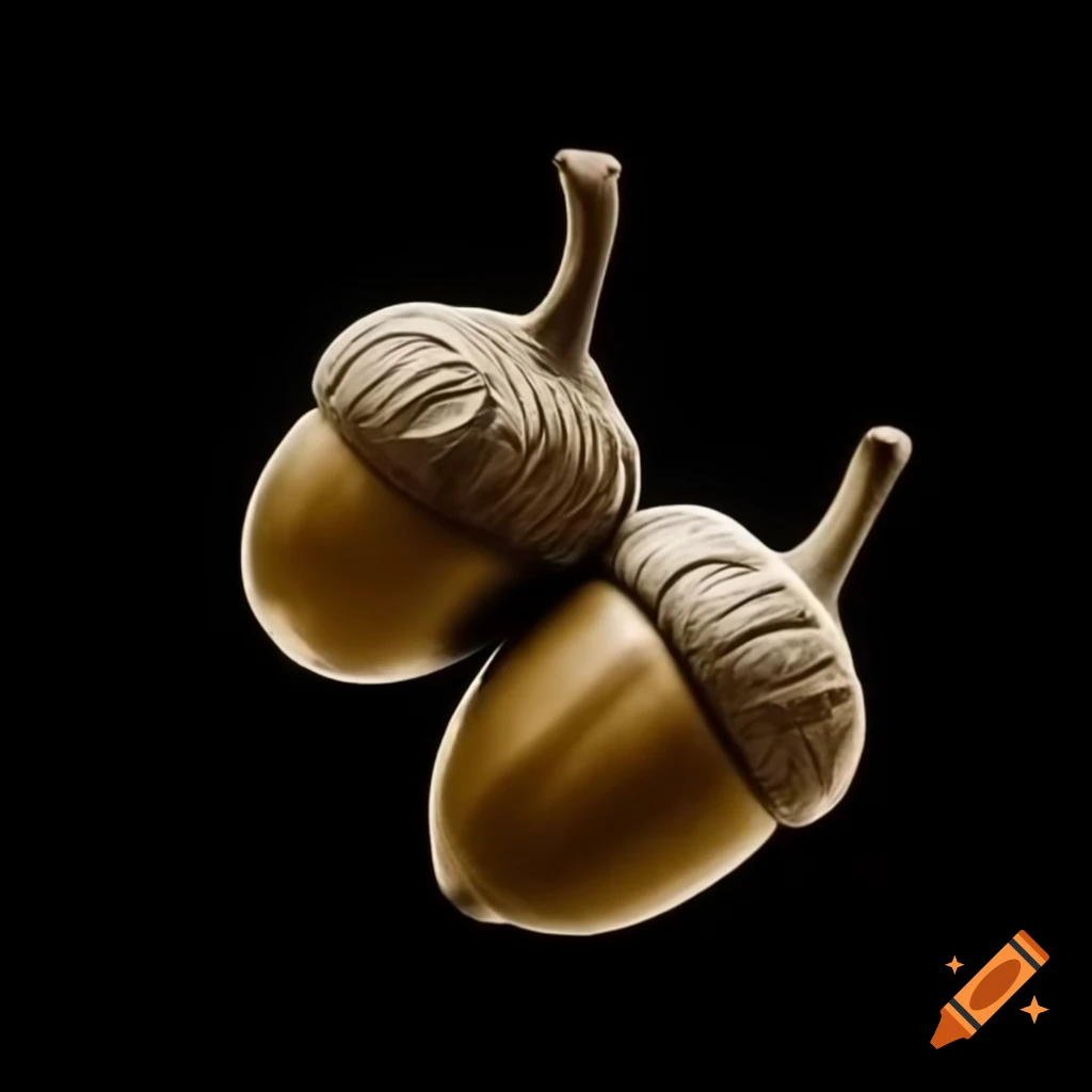 Acorns in sepia on black background