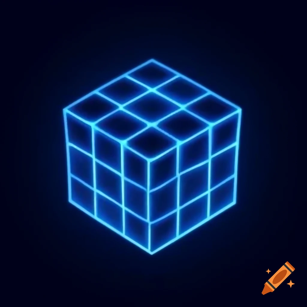 Neon glowing Rubik's cube in a tesseract space environment