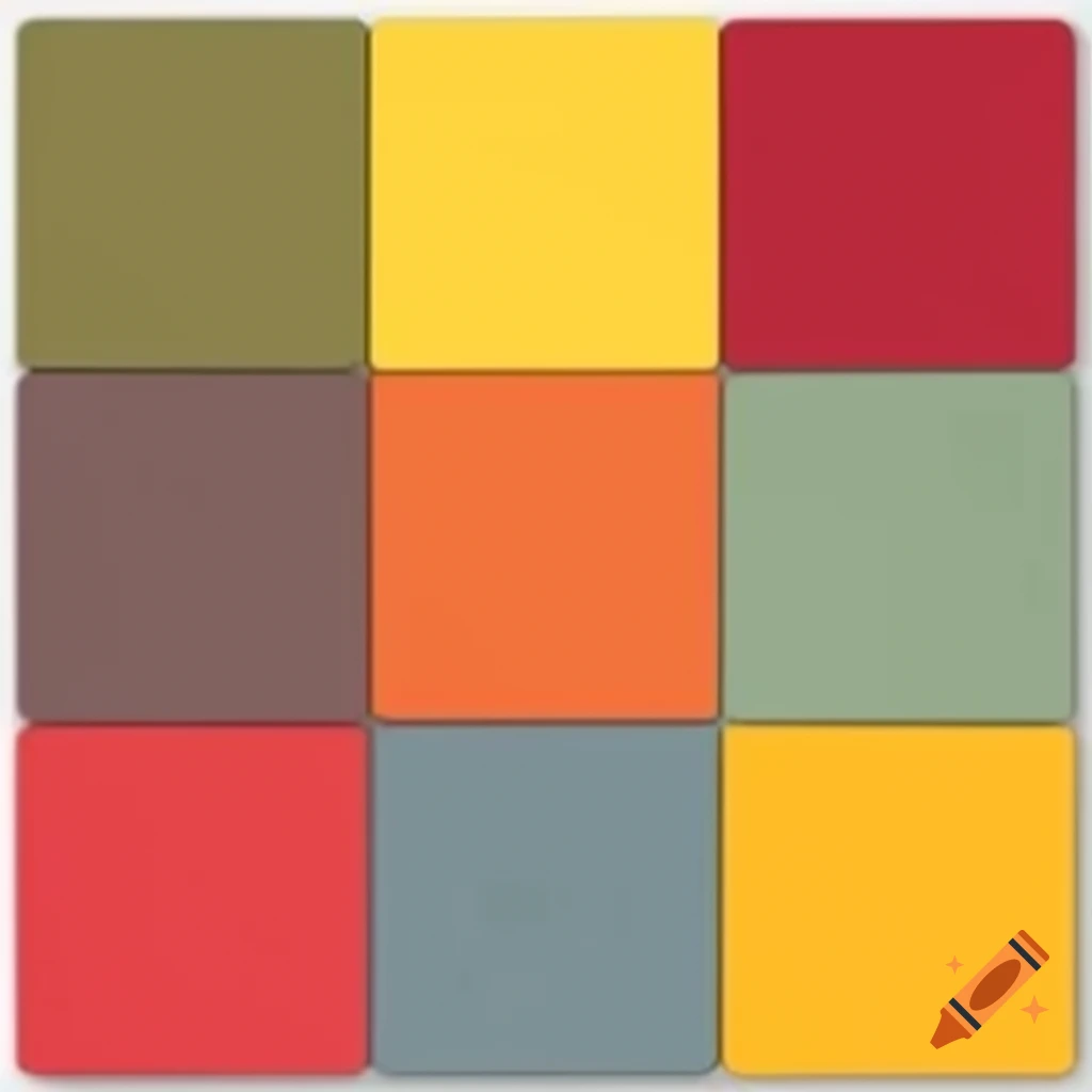 Nine squares each filled with different colors