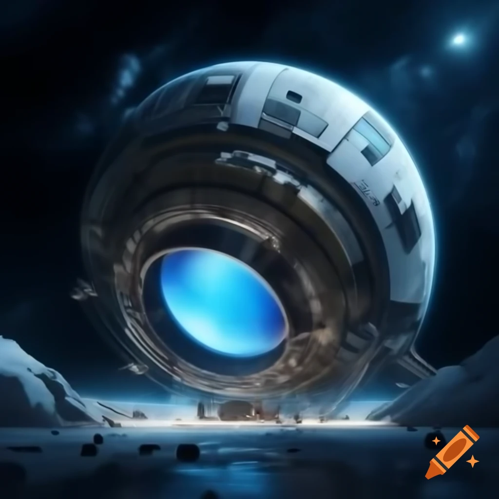Advanced space station construction around giant blue orb in space