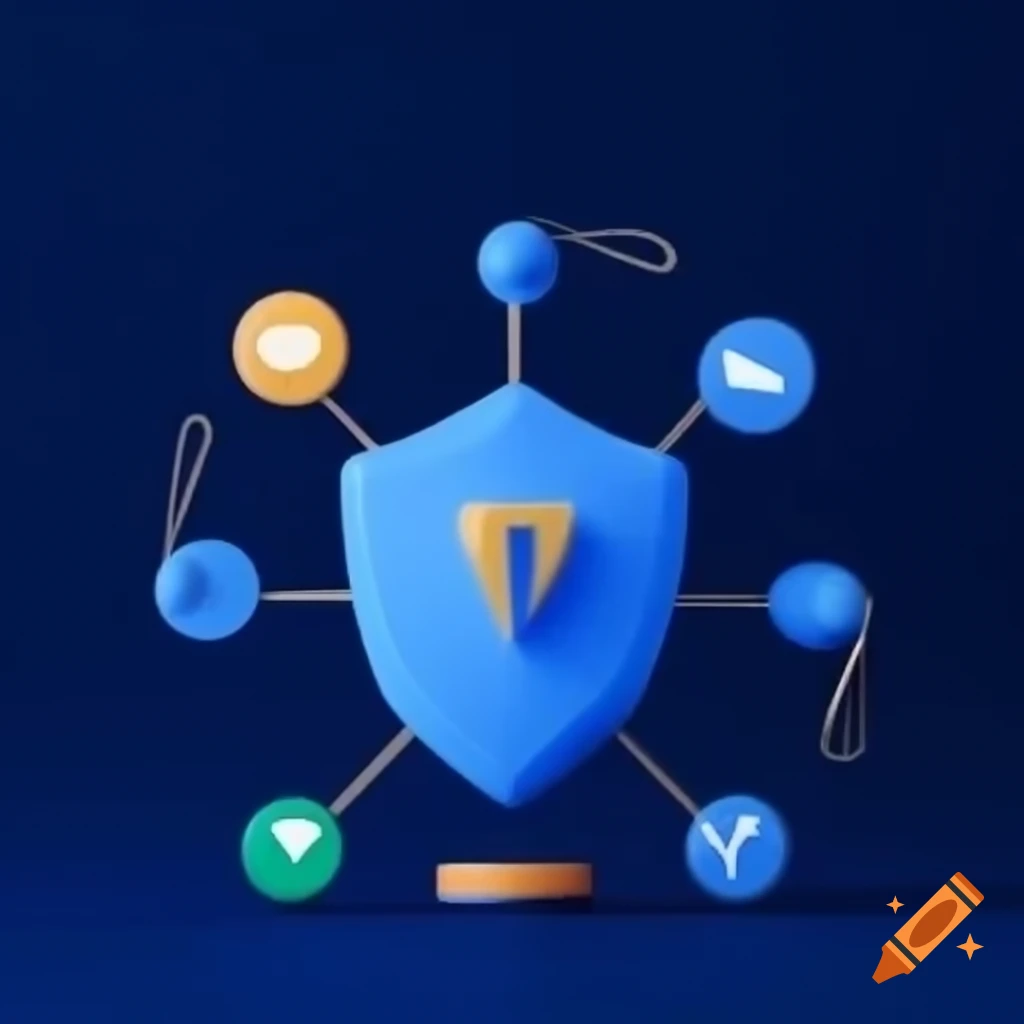Minimalist design featuring a silver shield on dark blue background with Instagram icons