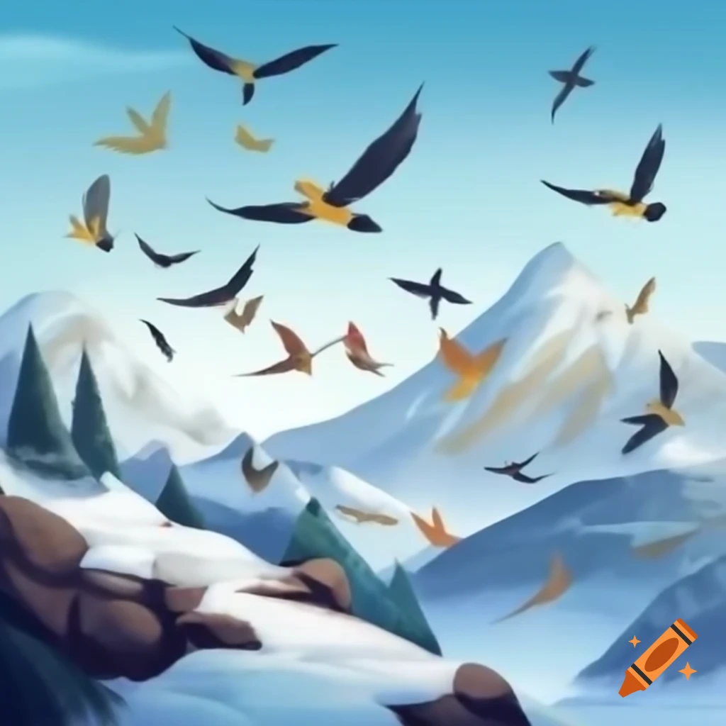 Birds flying over mountains to wintering grounds