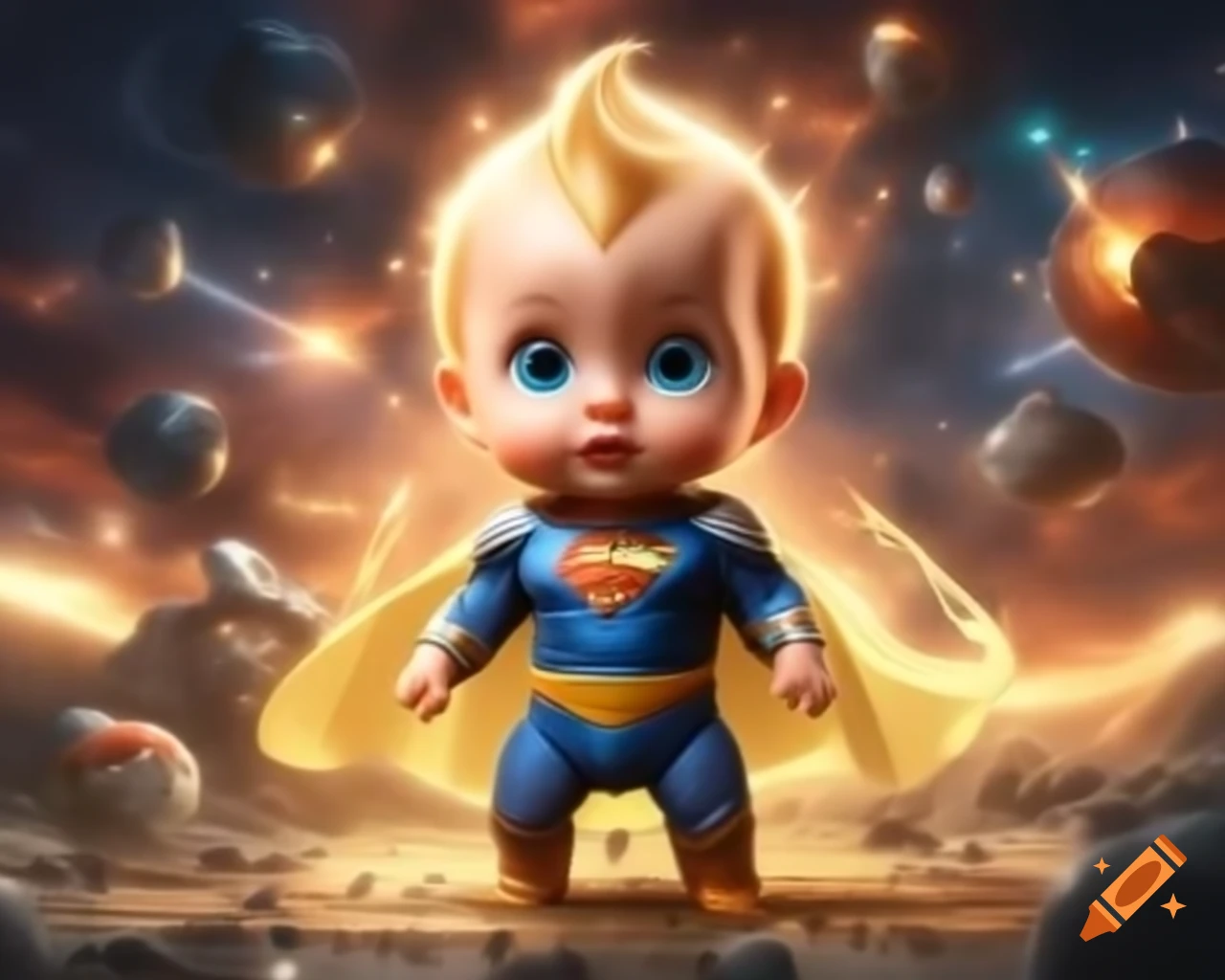 Baby superhero poster with blonde character