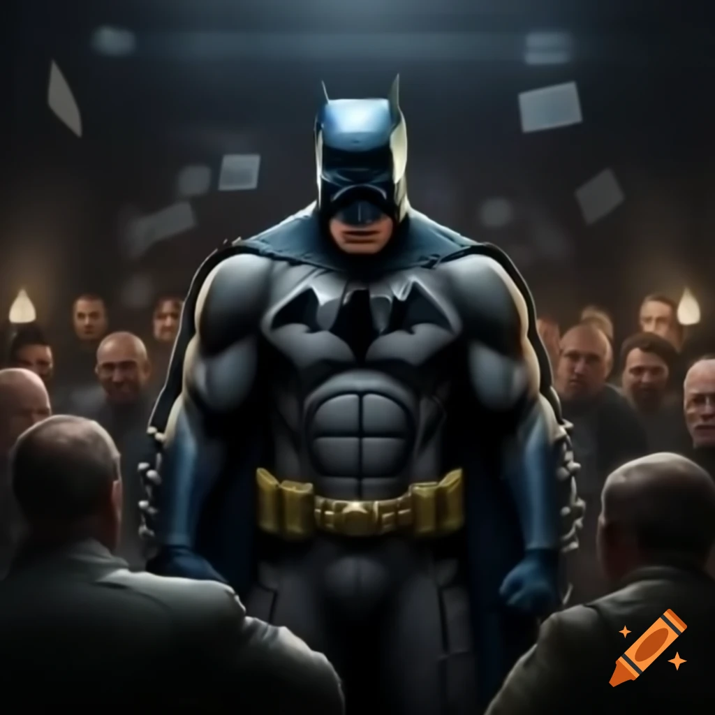 Batman in combat with criminals