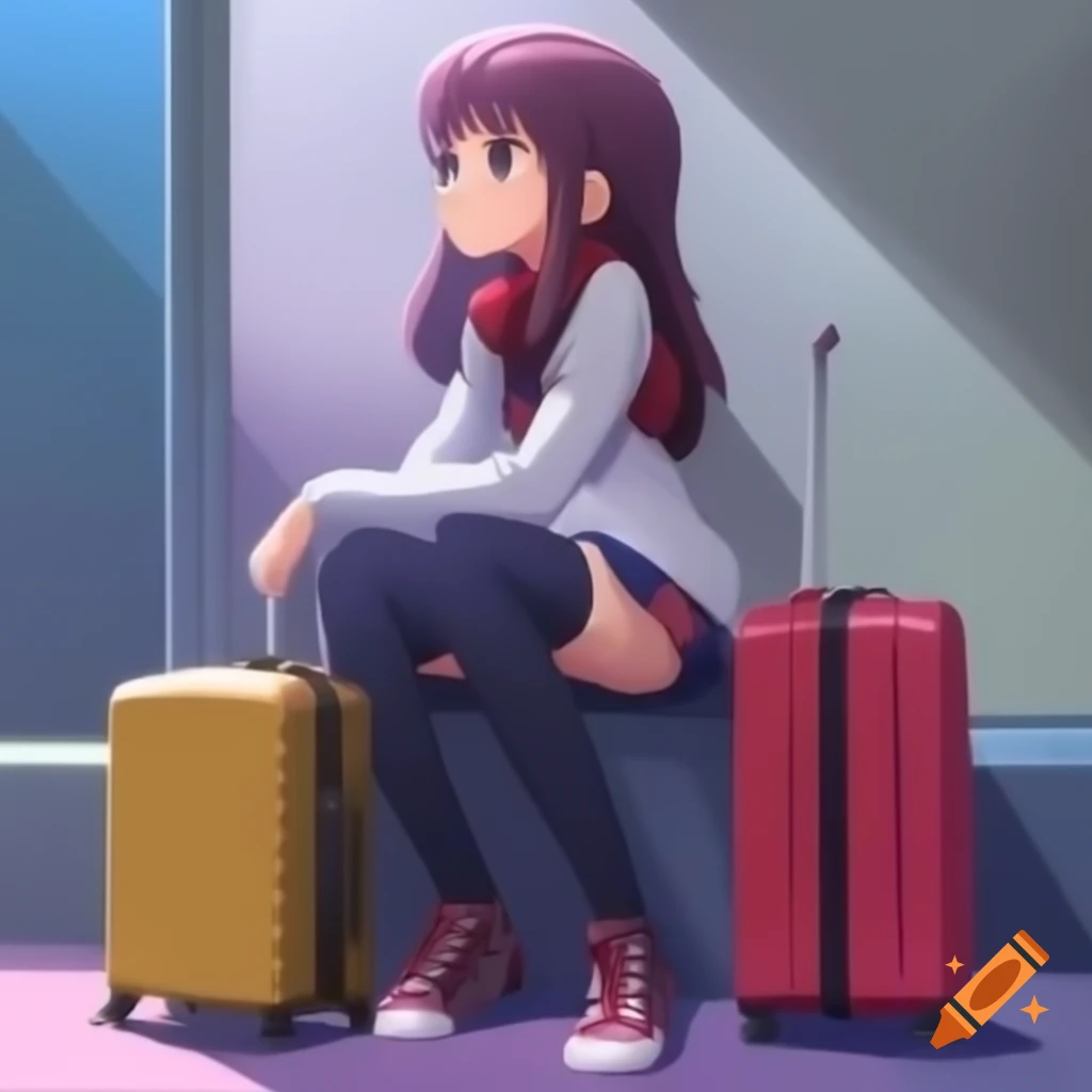 anime-girl-sitting-on-colorful-suitcases-on-craiyon