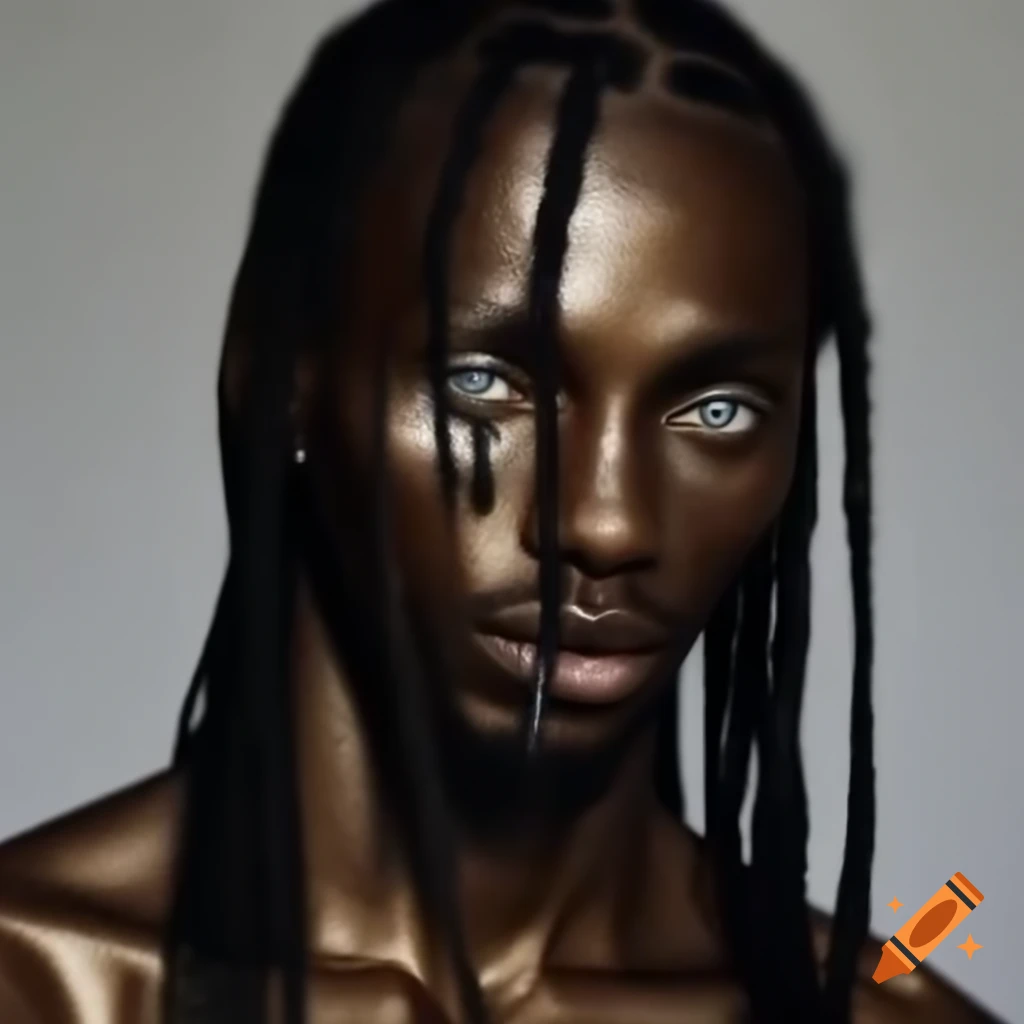 Tall male with bronze skin, long black braids, and silver eyes