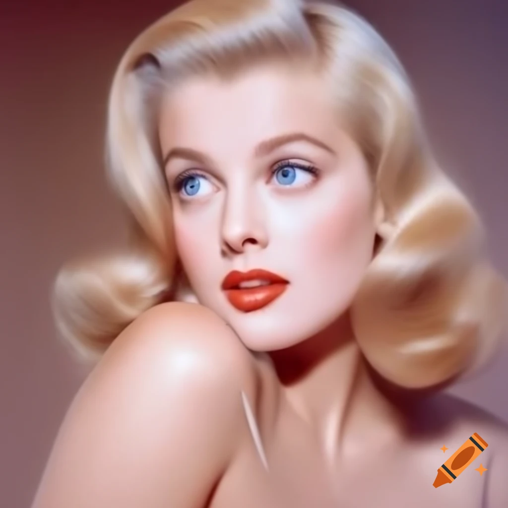 Hyper-realistic color photograph of European actress from 1963 with porcelain skin and blue eyes