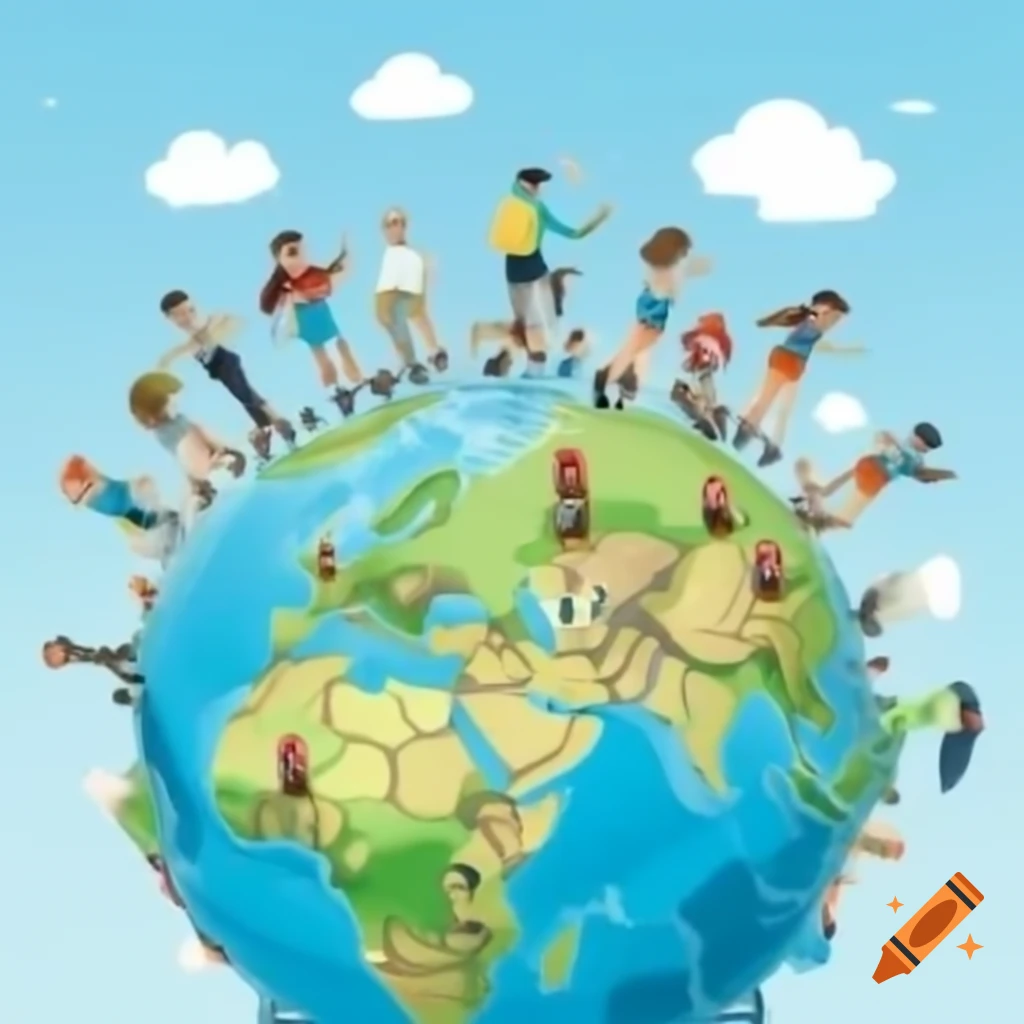 Crowded tourism scene on a small continent