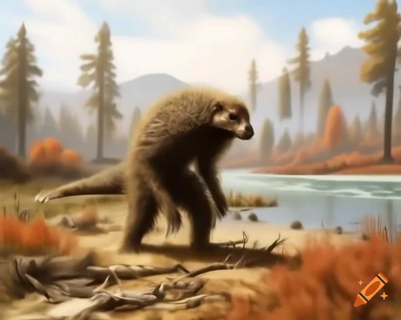 1970s found footage of bipedal anthropoid creature walking through river bank