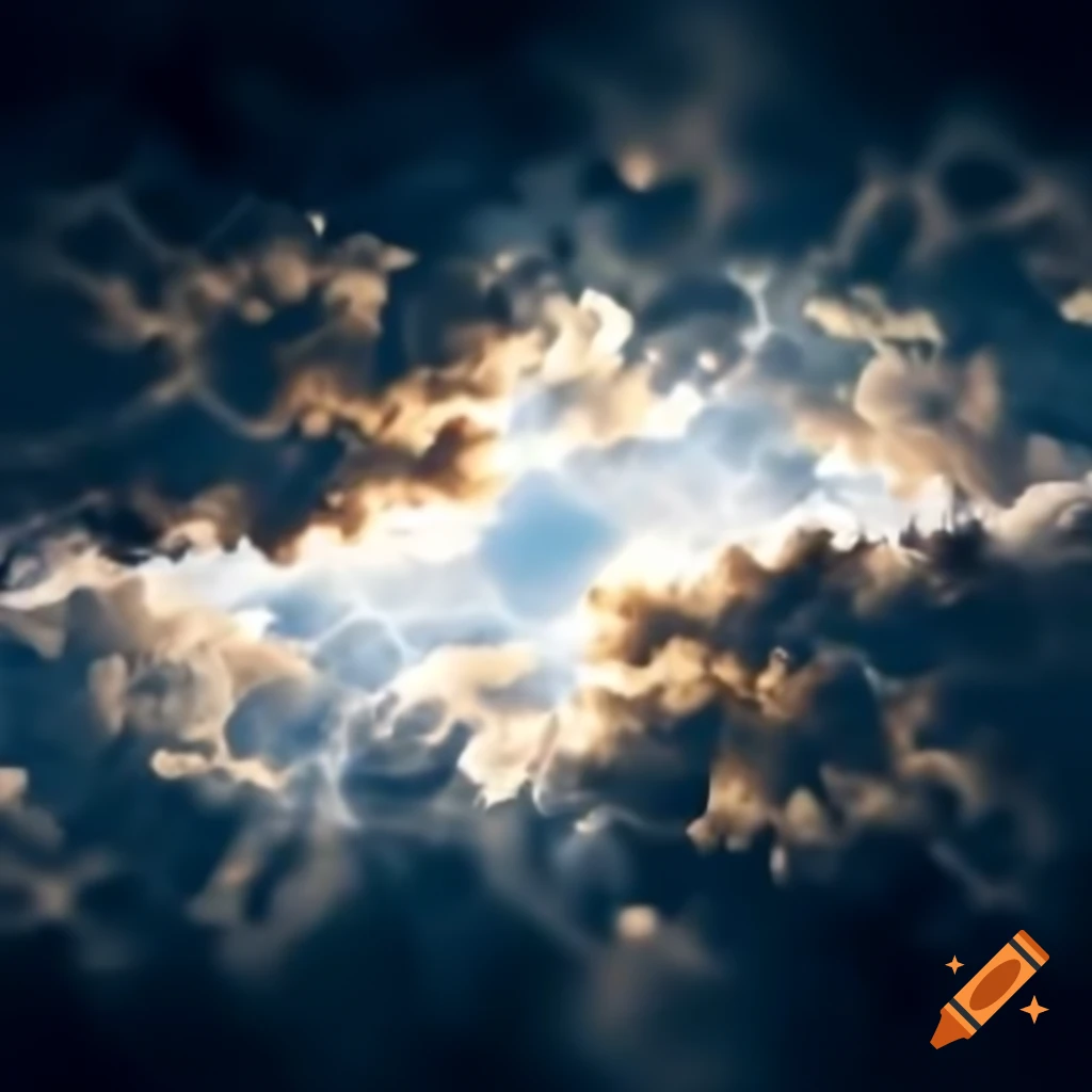 Glowing white clouds against dark background with heavenly gold light