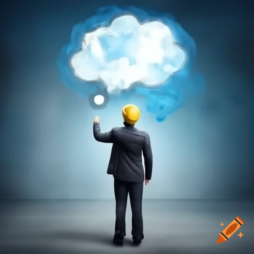 Prompt engineer imagining effective ways to depict prompt engineering with thought bubble