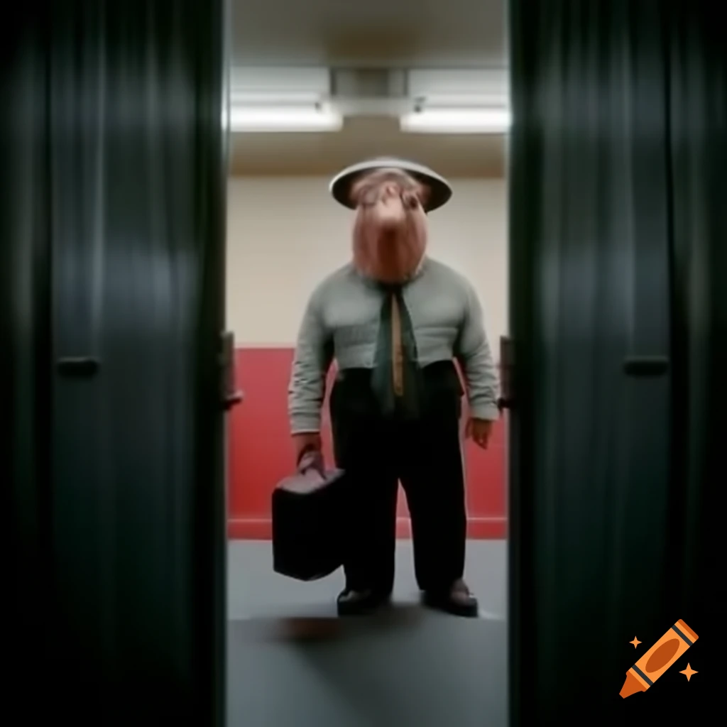 Peter Griffin in fedora and briefcase in dark backroom
