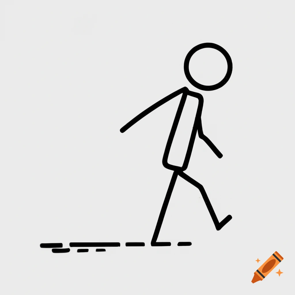 Black and white stick figure walking