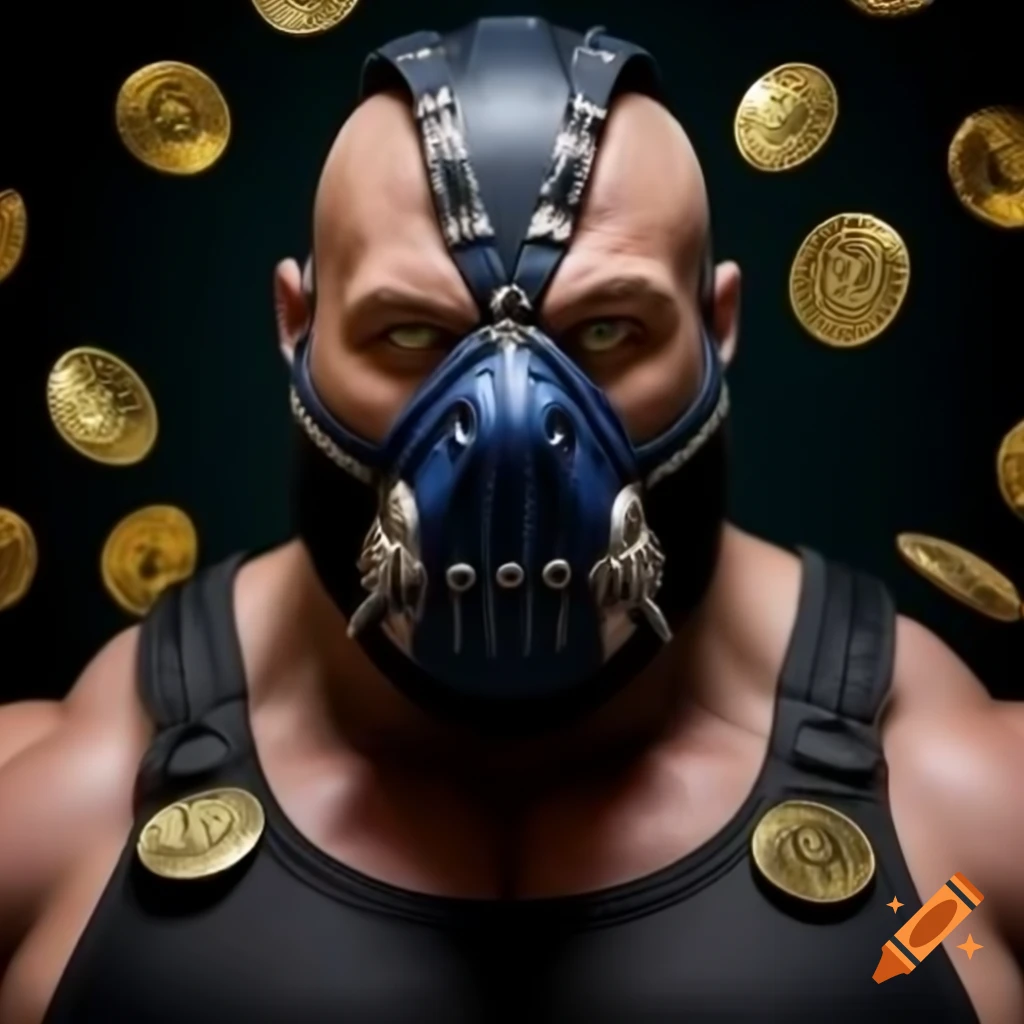 Digital art of Bane character with cryptocurrency theme