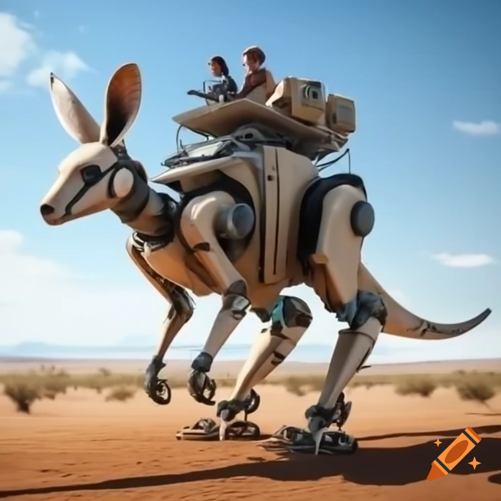Giant robotic kangaroo traveling across the Outback