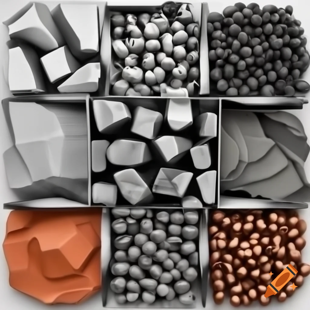 Collage of raw materials including steel and titanium with distinct textures