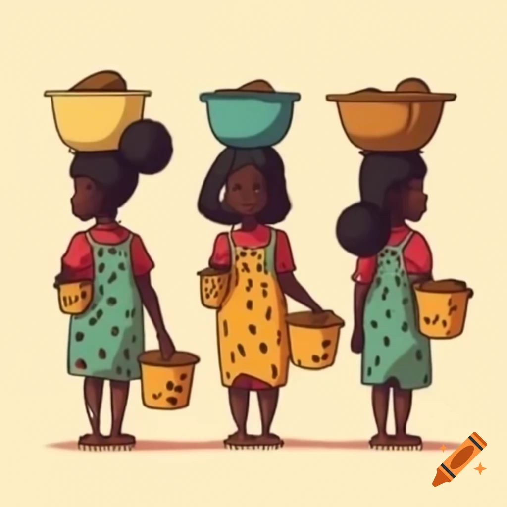 Manga style drawing of African girls holding buckets