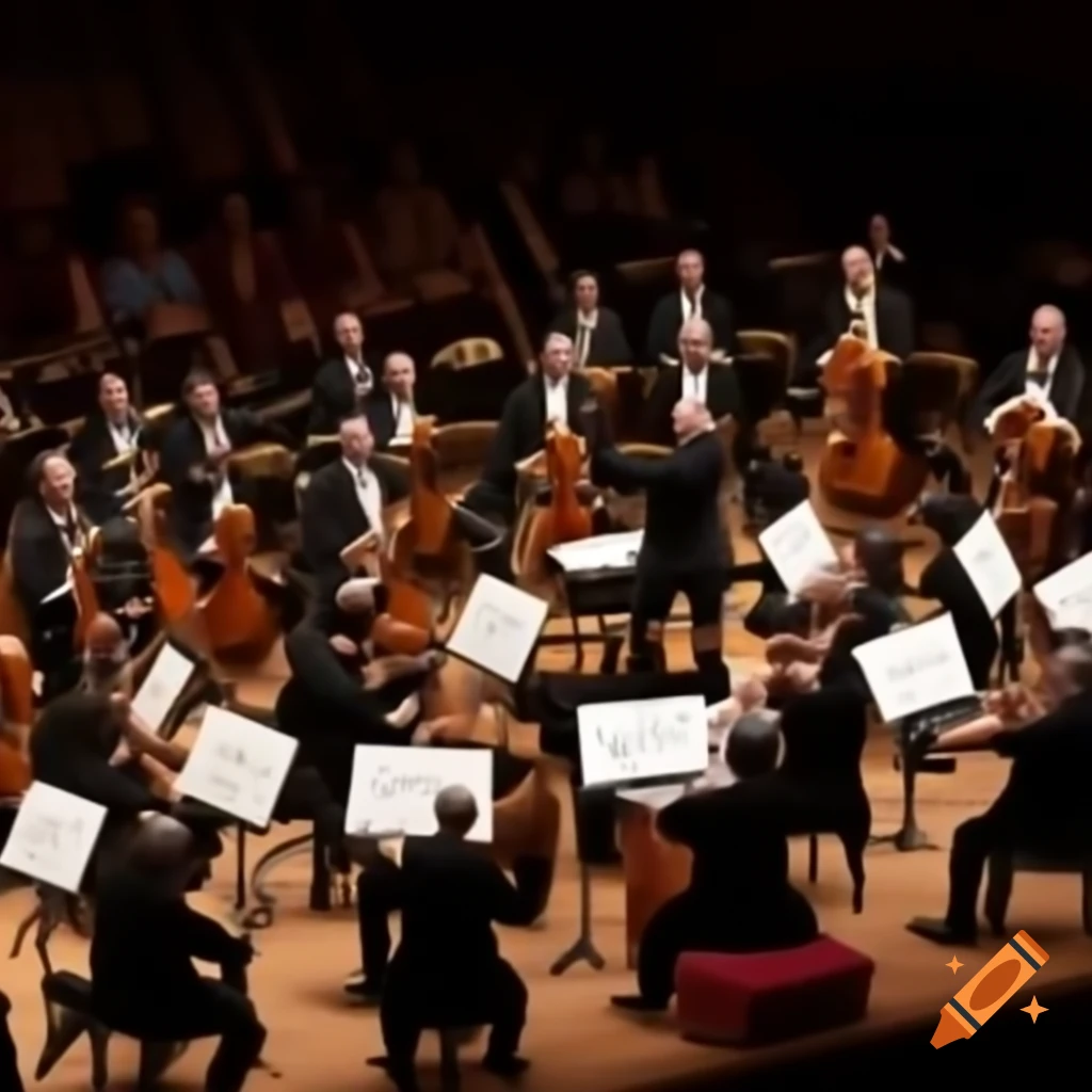 Master pianists playing harmoniously in a grand orchestra
