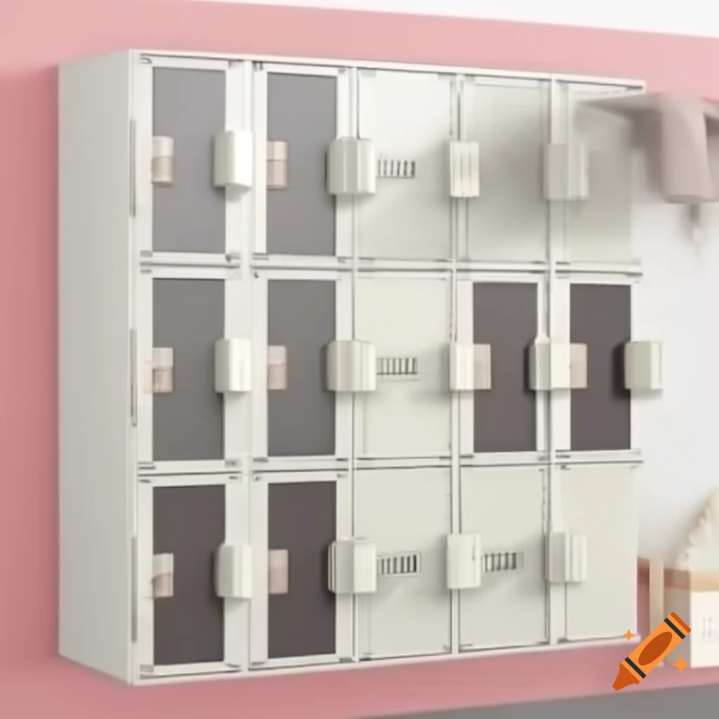 Changing room locker with five stacked doors and individual locks