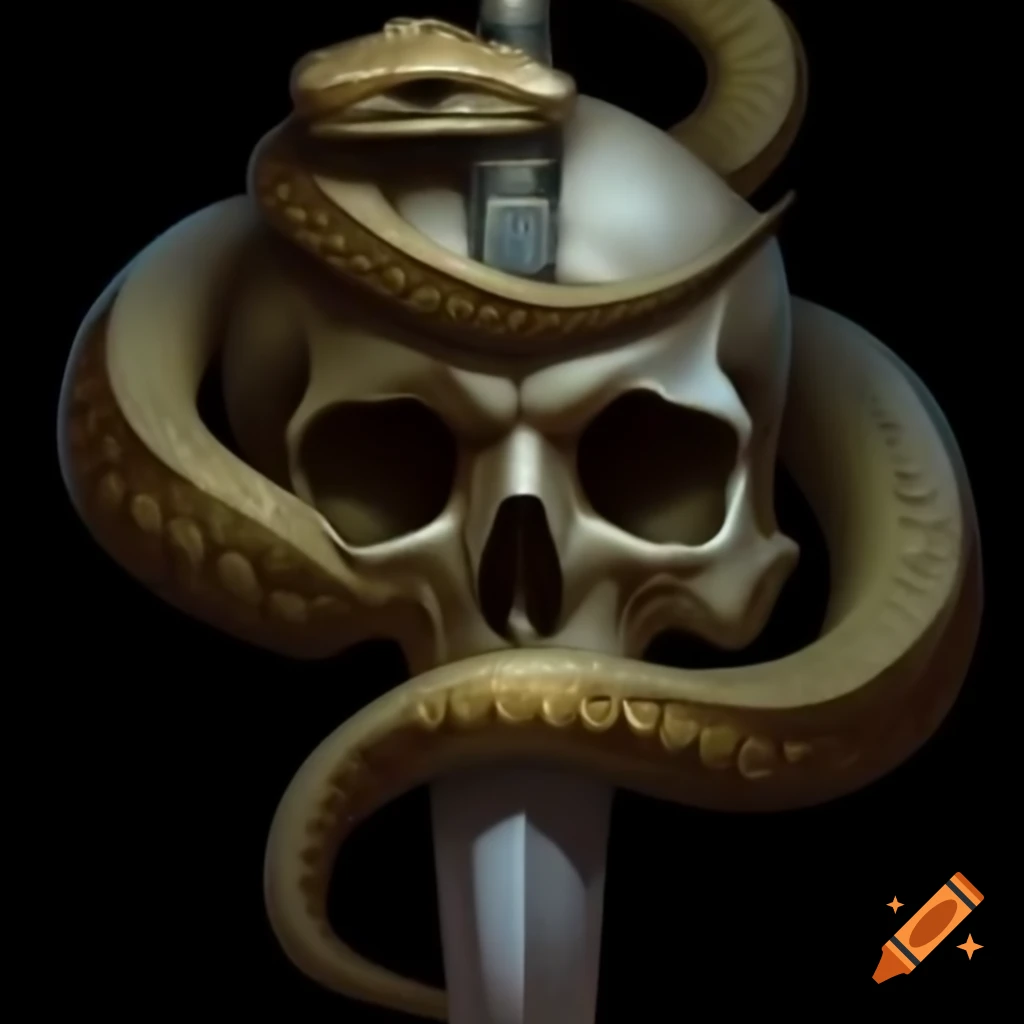 Skull with snake tattoo and sword design