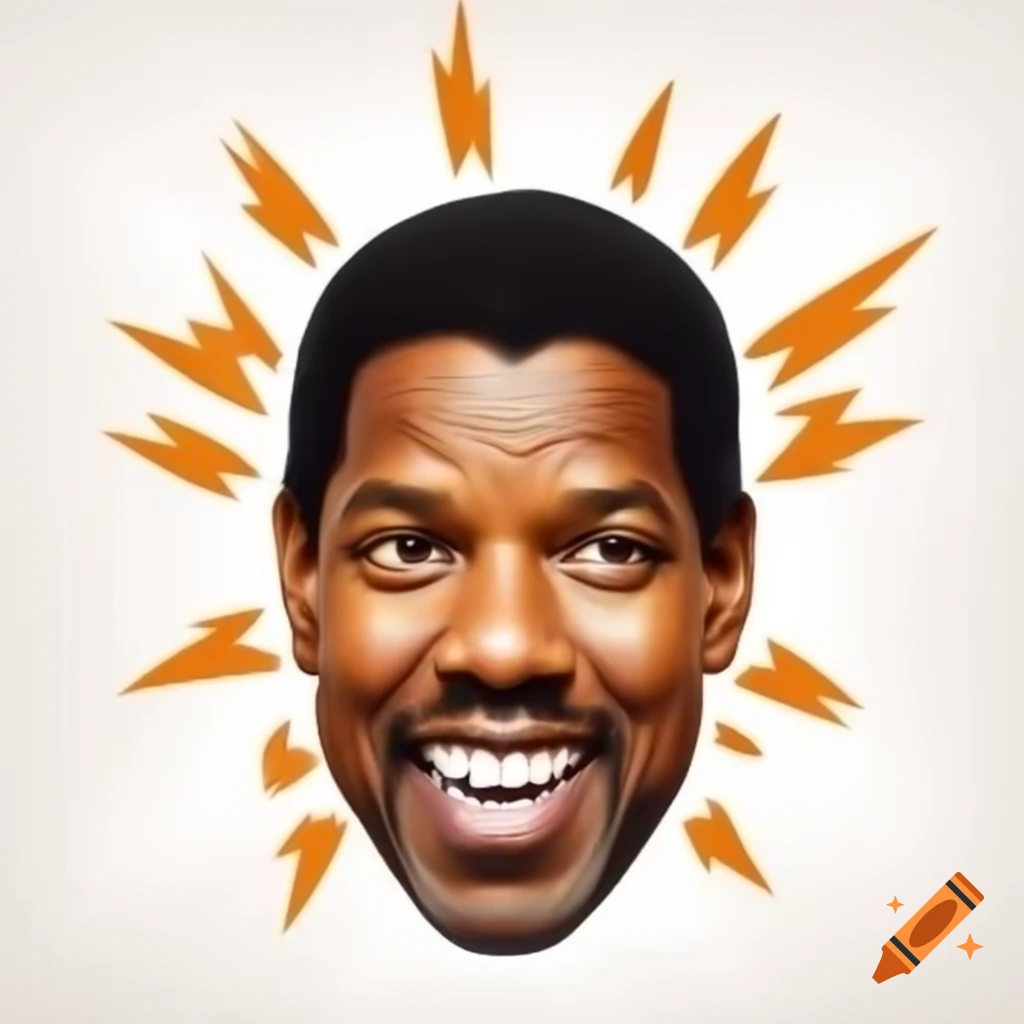 Cartoon-style rendering of Denzel Washington laughing against white background