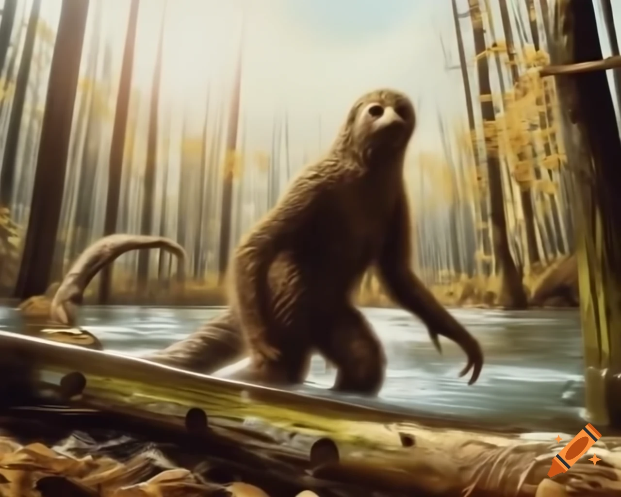 1970s found footage of bipedal anthropoid creature walking through river bank