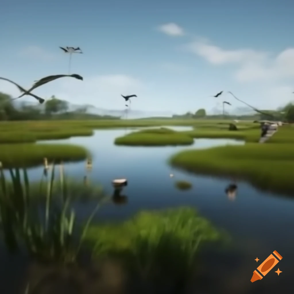 Peaceful wetland reflecting diverse wildlife and plants, highlighting water's role in ecosystems