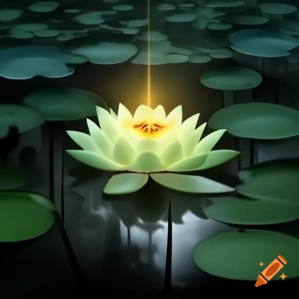 Lotus flower with shining halo purifying muddy water