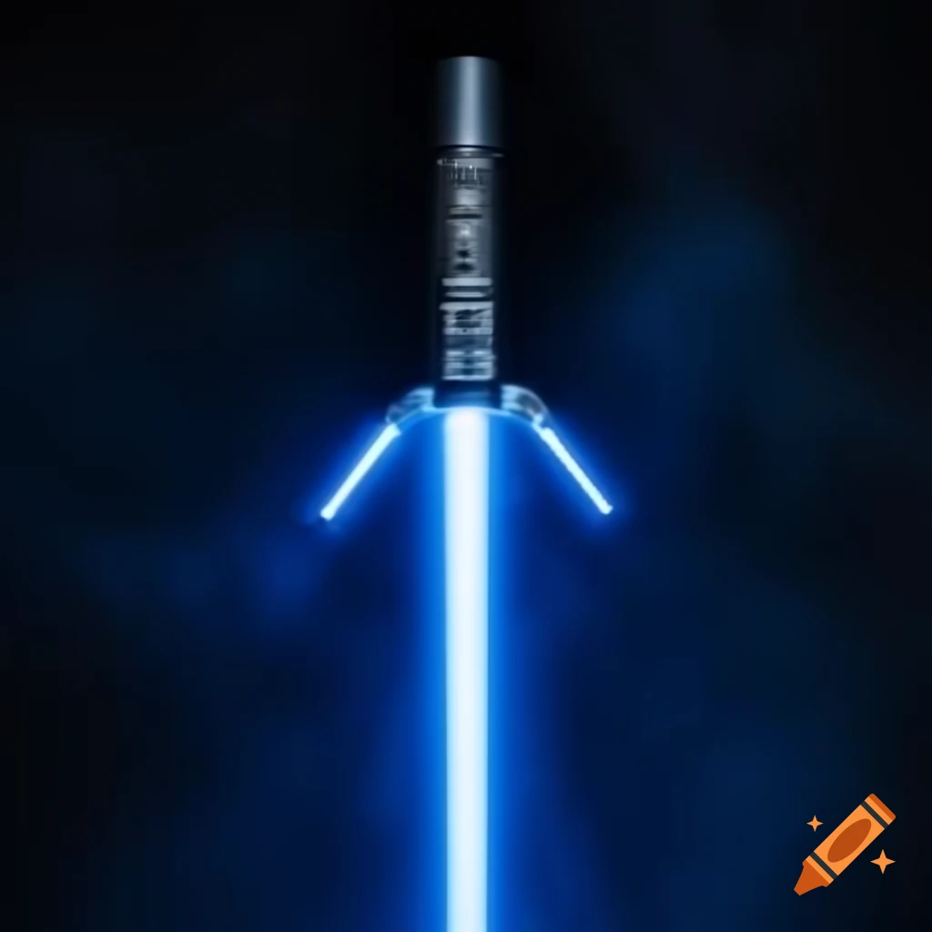 Bright blue lightsaber glowing