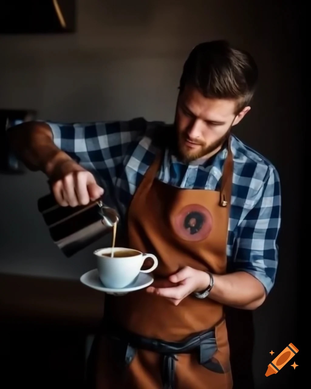 Magnus the Red in armor serving coffee with chaos symbol apron