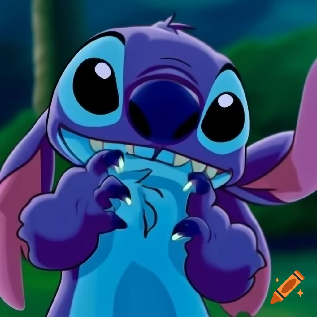 Stitch from Lilo and Stitch depicting a delinquent character outside