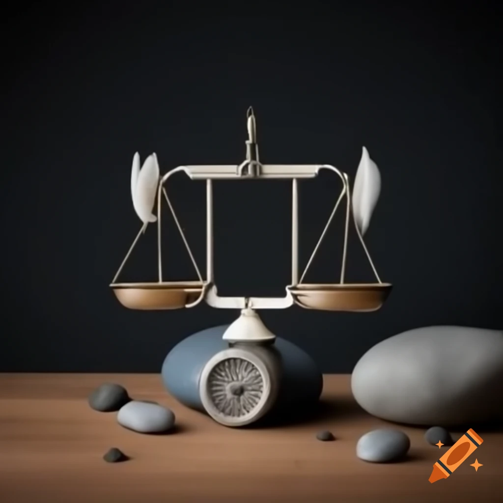 Weight scale balanced with feathers and stones