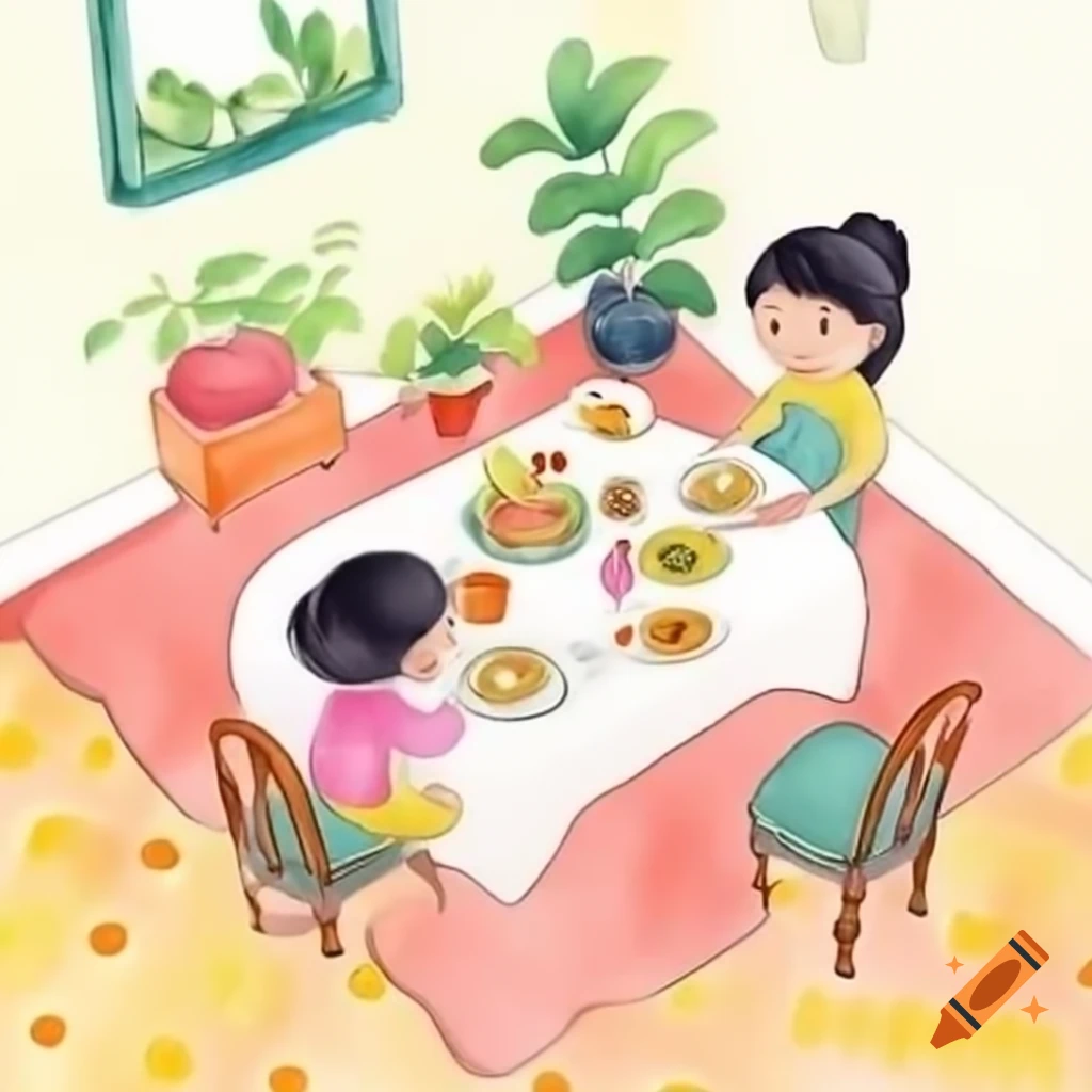 Mother and toddler enjoying a meal at the dining table