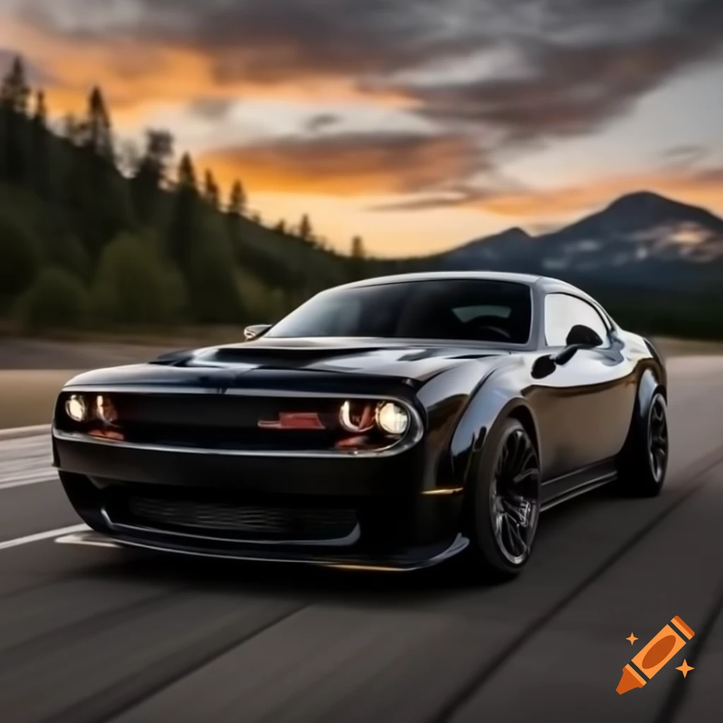 White Dodge SRT Challenger Hellcat with 'Yous' lettering in motion on road