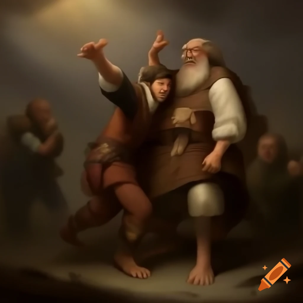 Young strong figure with determination surrounded by kneeling individuals