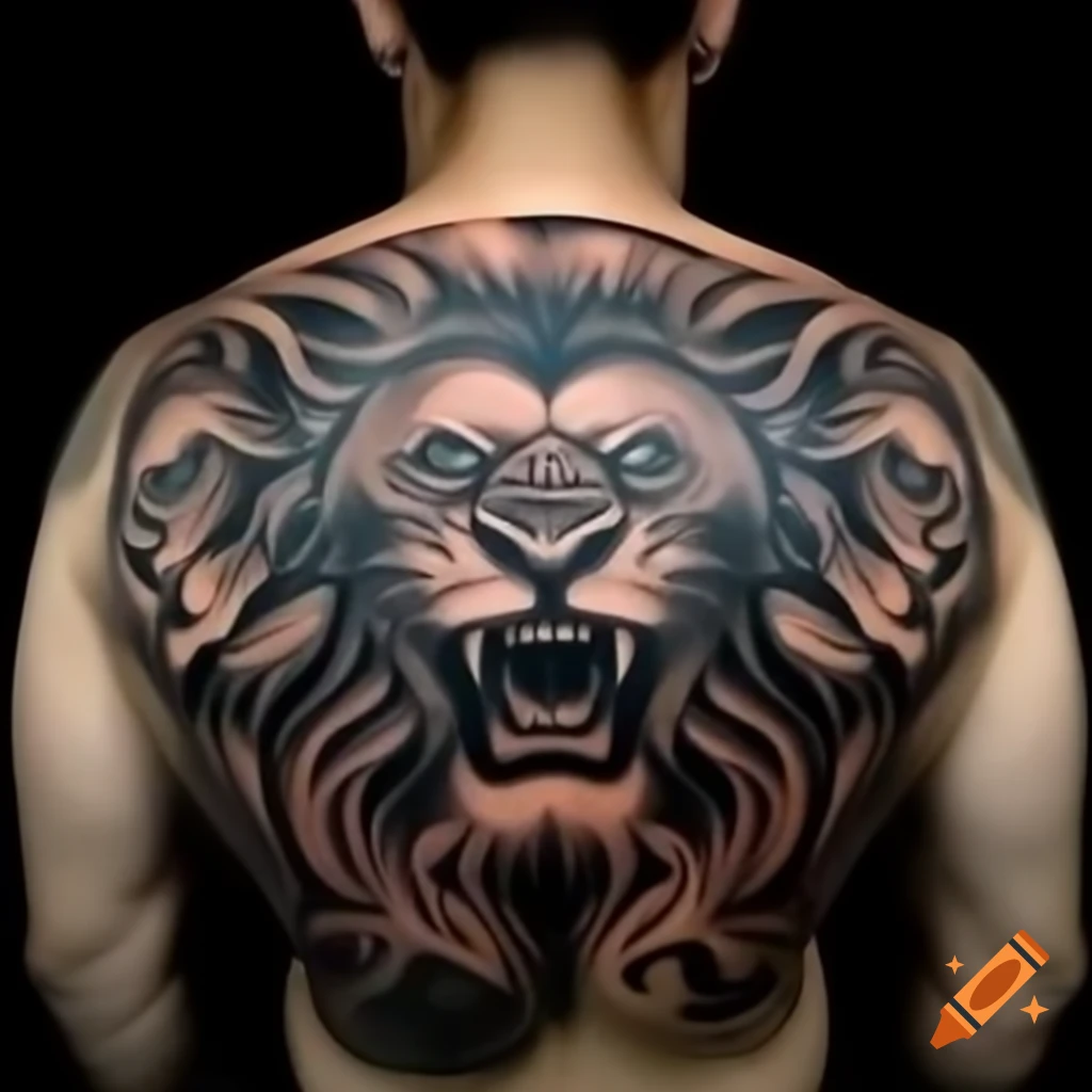 Fierce lion tattoo design with 'God is the greatest' in Taiwanese