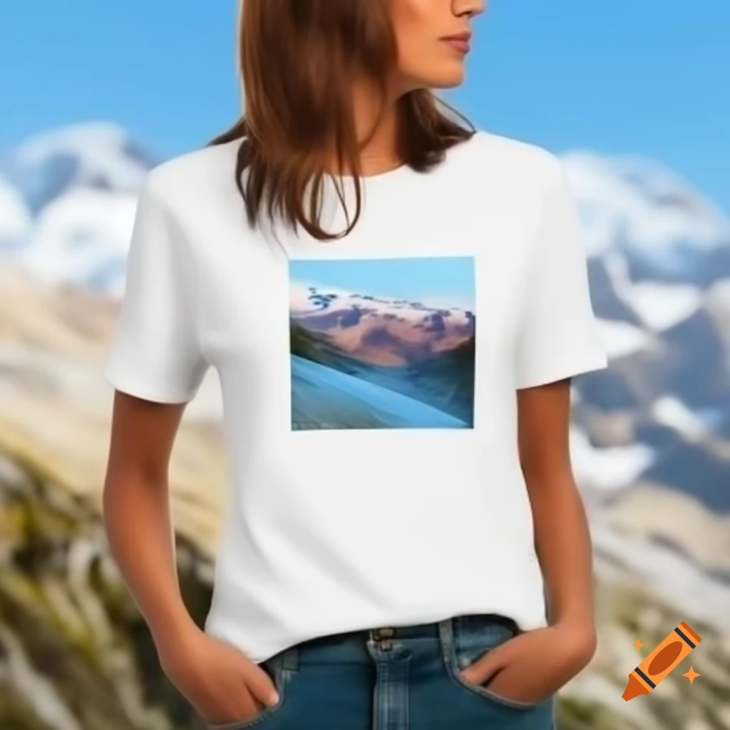 Woman in white t-shirt at the mountains