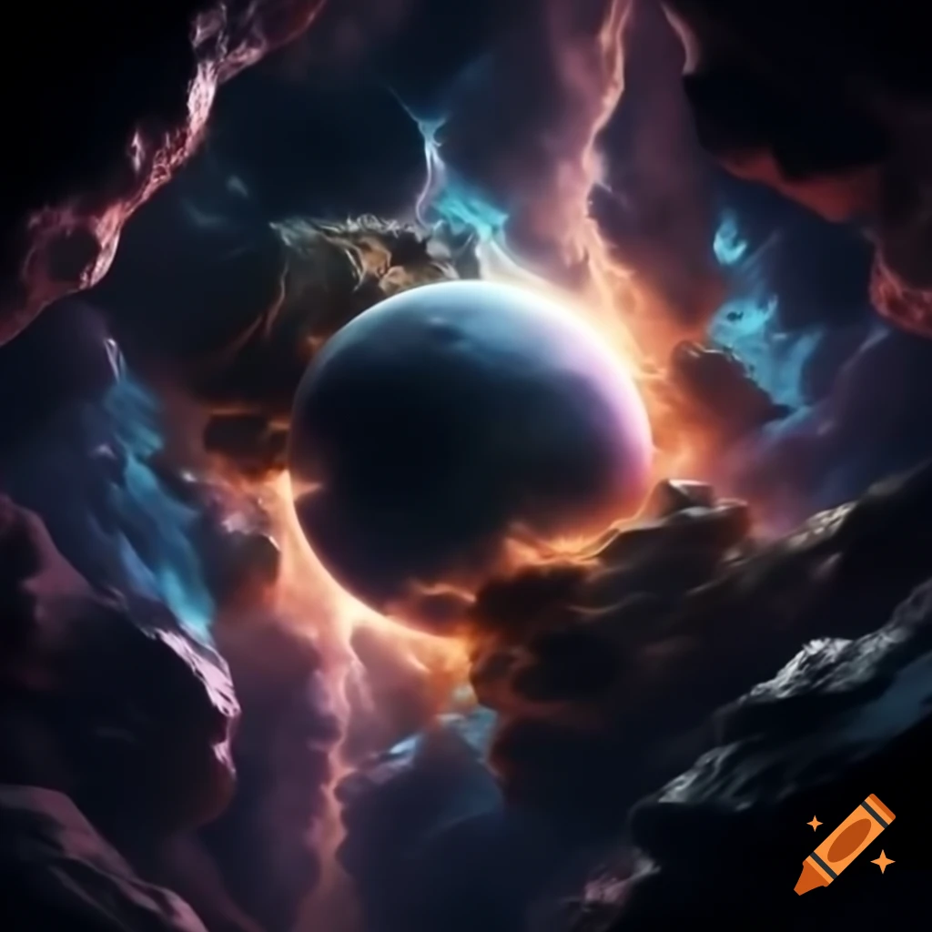 Planet covered in crystalline structures refracting light in colors