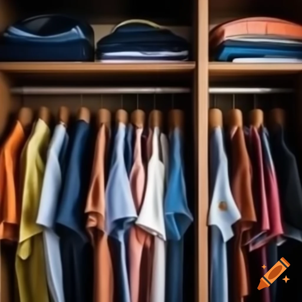 Wardrobe filled with polo shirts in various colors