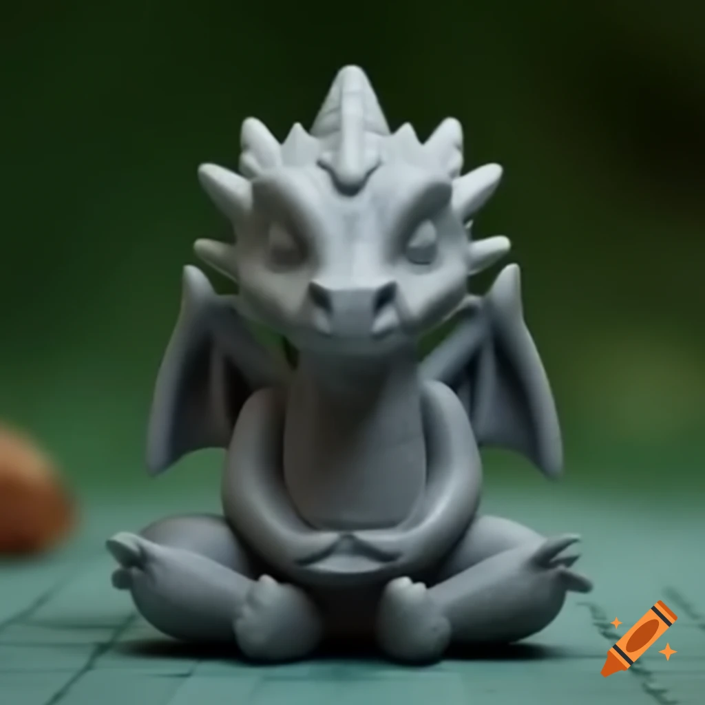 Unglazed grey clay dragon minifigure in lotus position