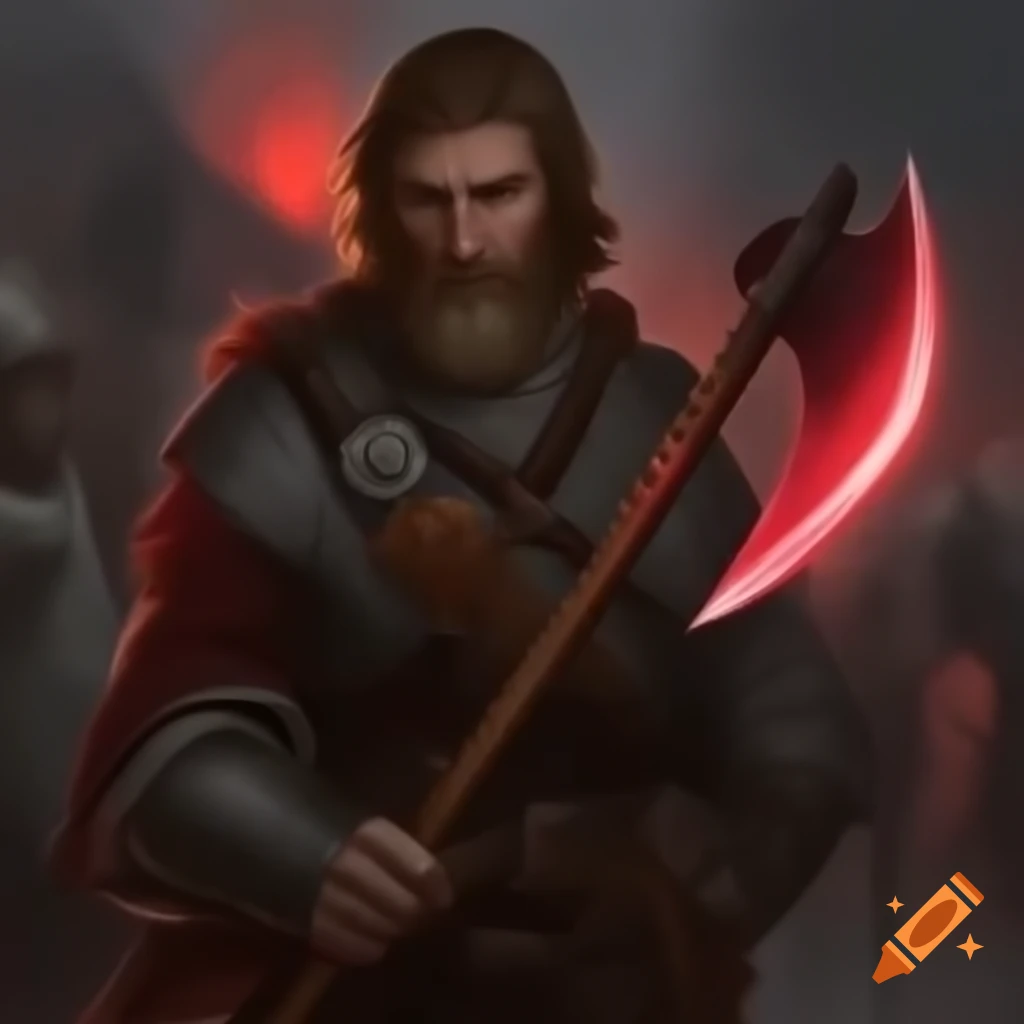 Medieval soldier wielding a glowing red axe