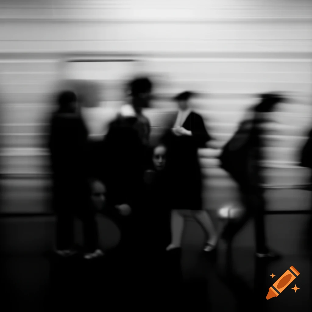 Long exposure photograph capturing motion of people working