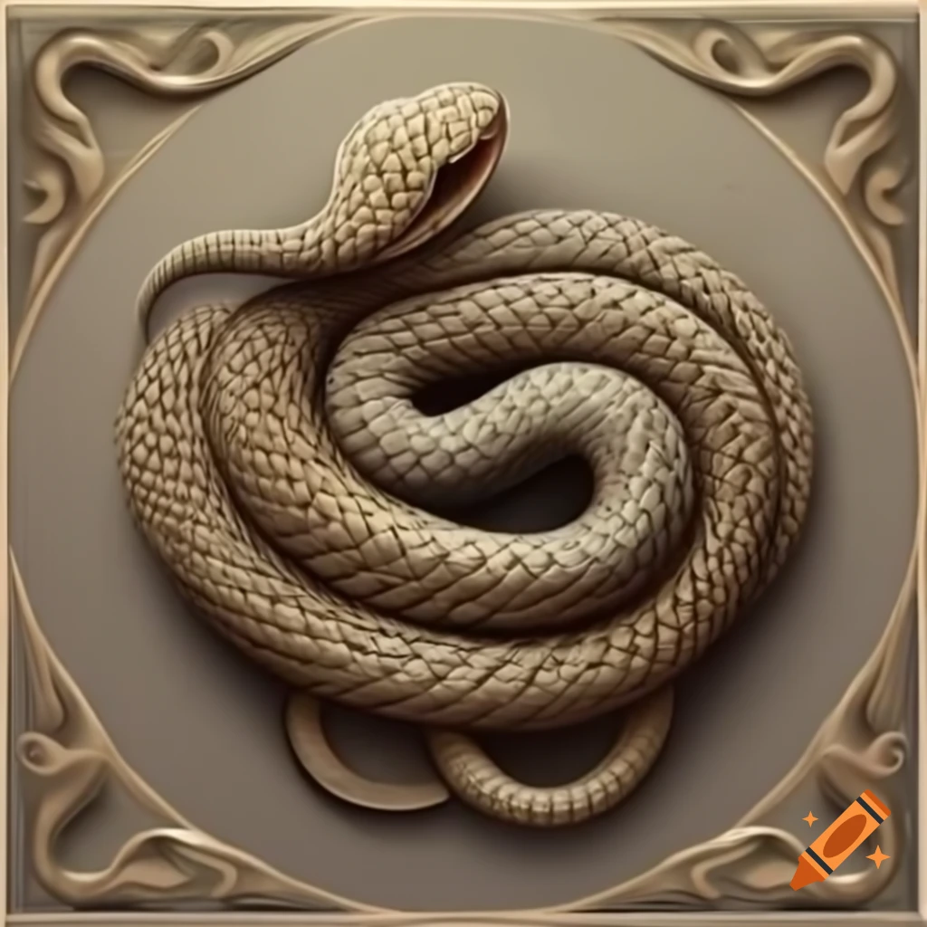 Heraldic symbol featuring a curled snake on stone