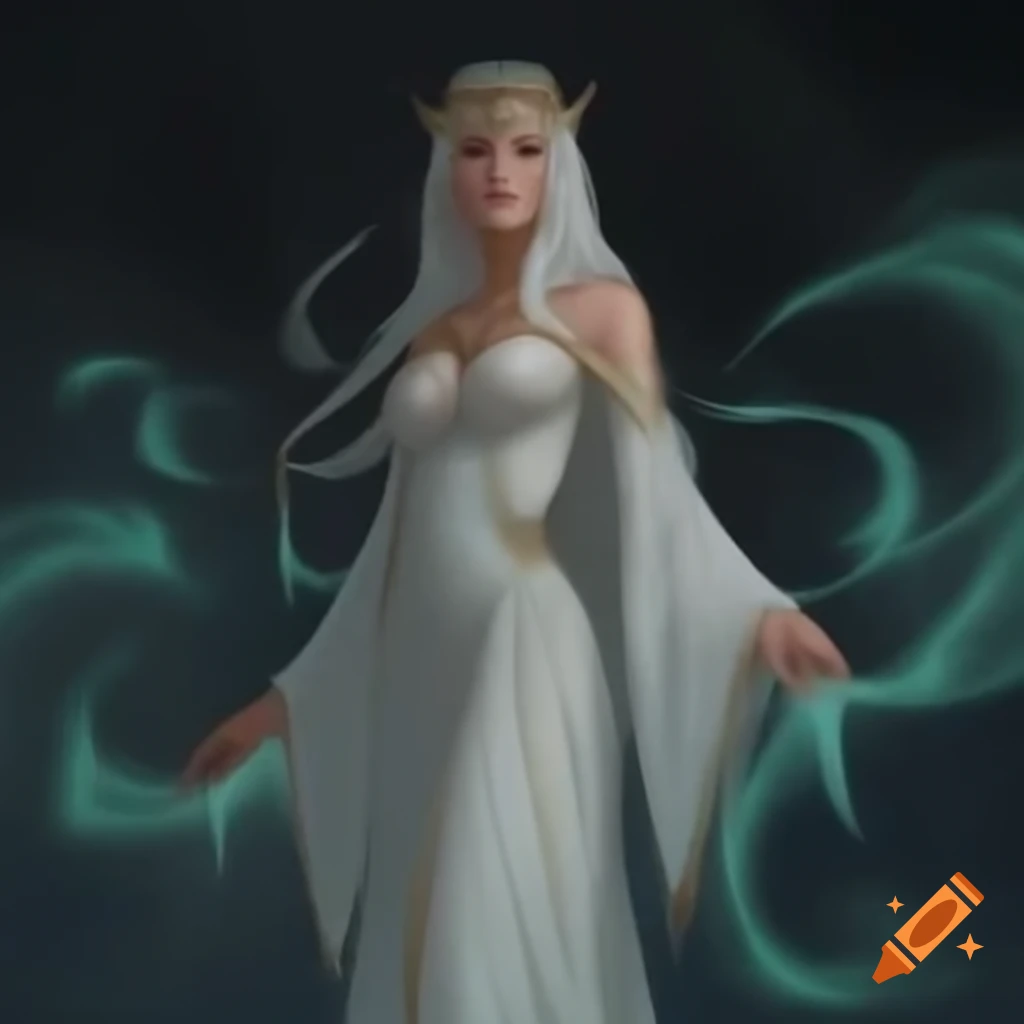Female goddess in flowing dress