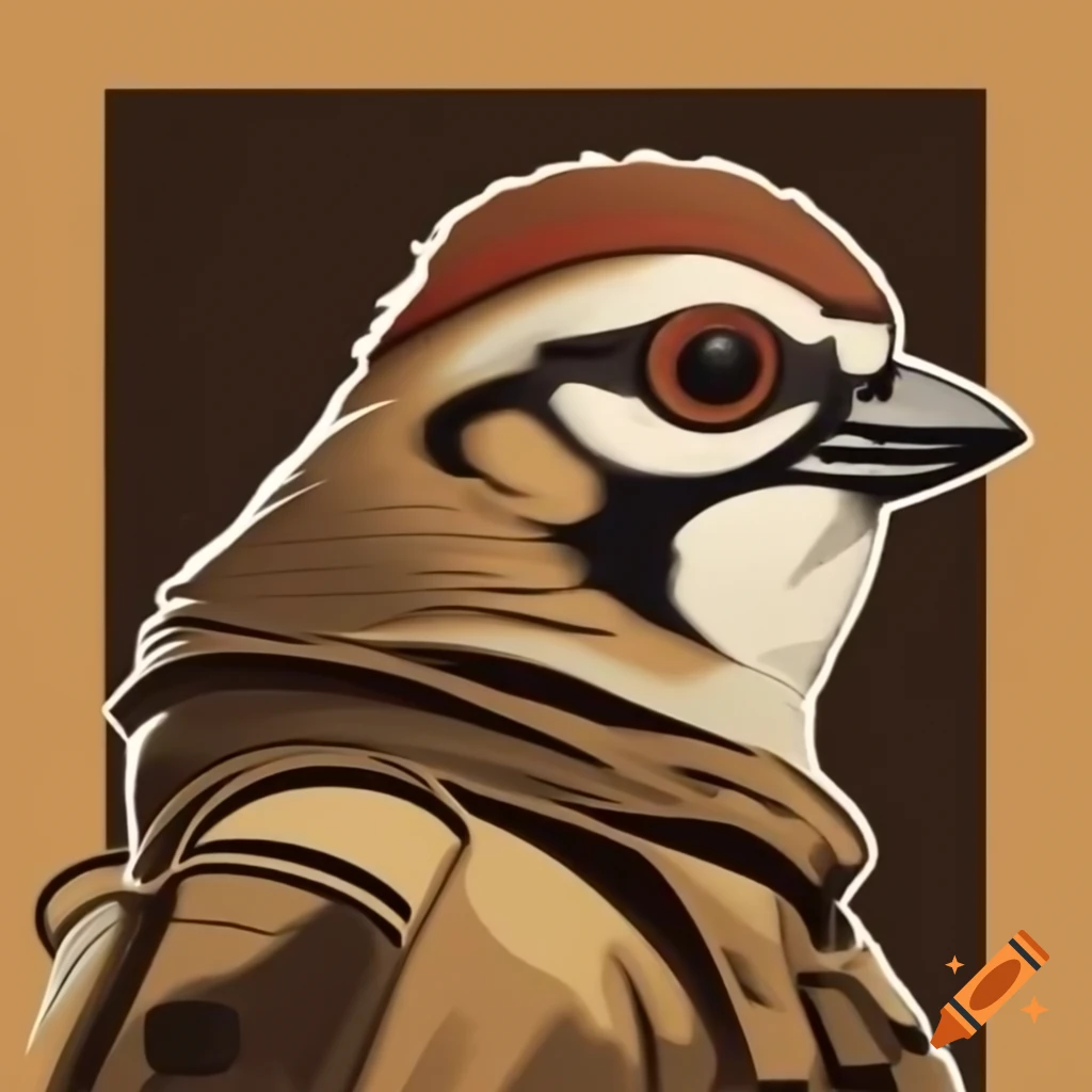 Sparrow depicted as WWII fighter pilot in artwork