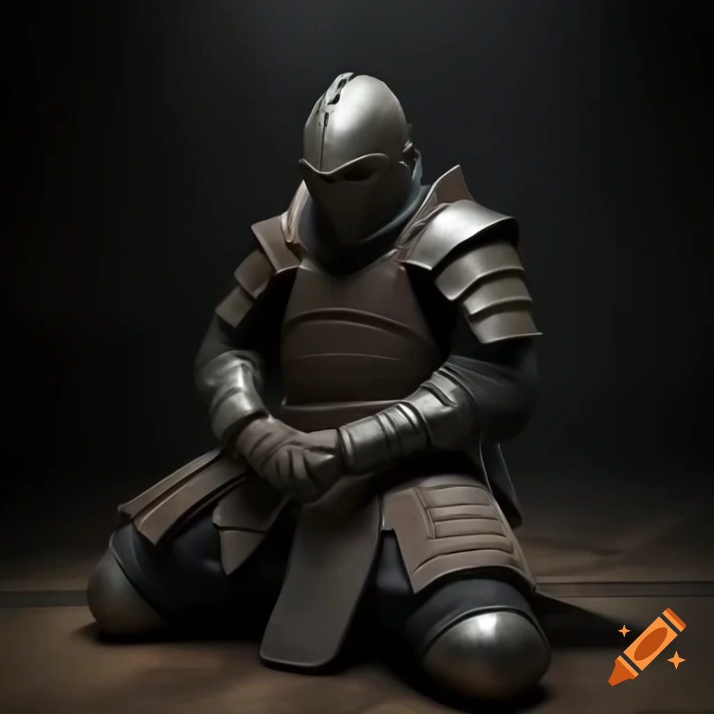 Folded ninja armor on floor in dark fantasy setting