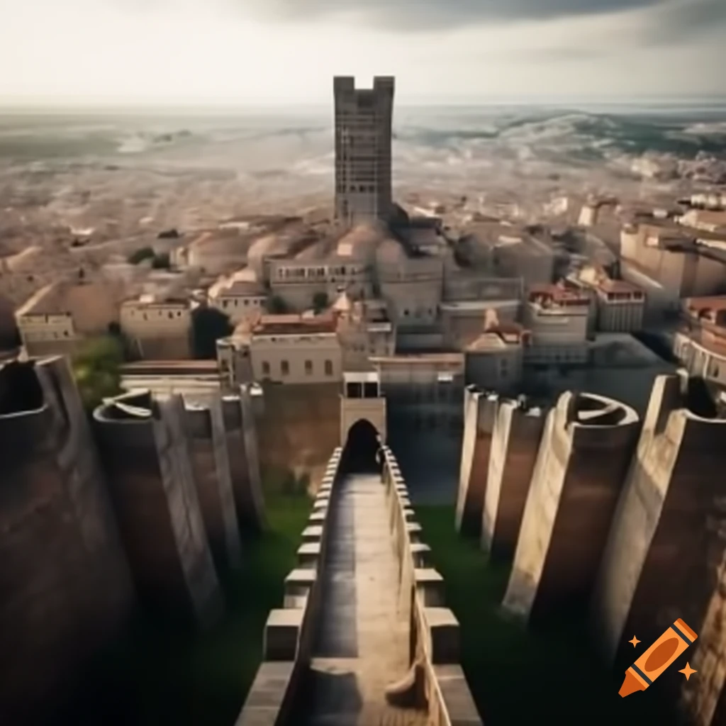 Sprawling medieval city within fortified stone walls