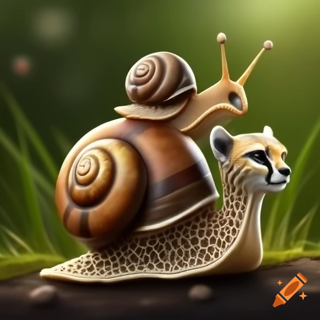 Hybrid creature combining features of a snail and a cheetah