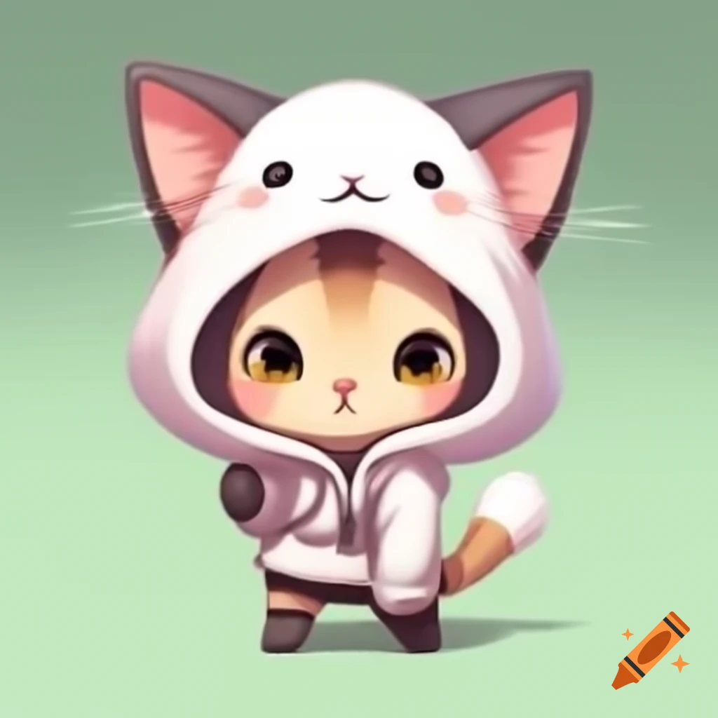 Cute anime anthro Siamese cat girl in hoodie and shorts