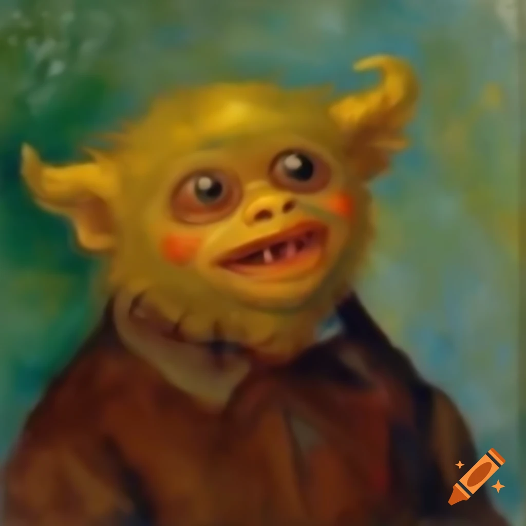 Funny monster depicted in oil painting style, inspired by Renoir